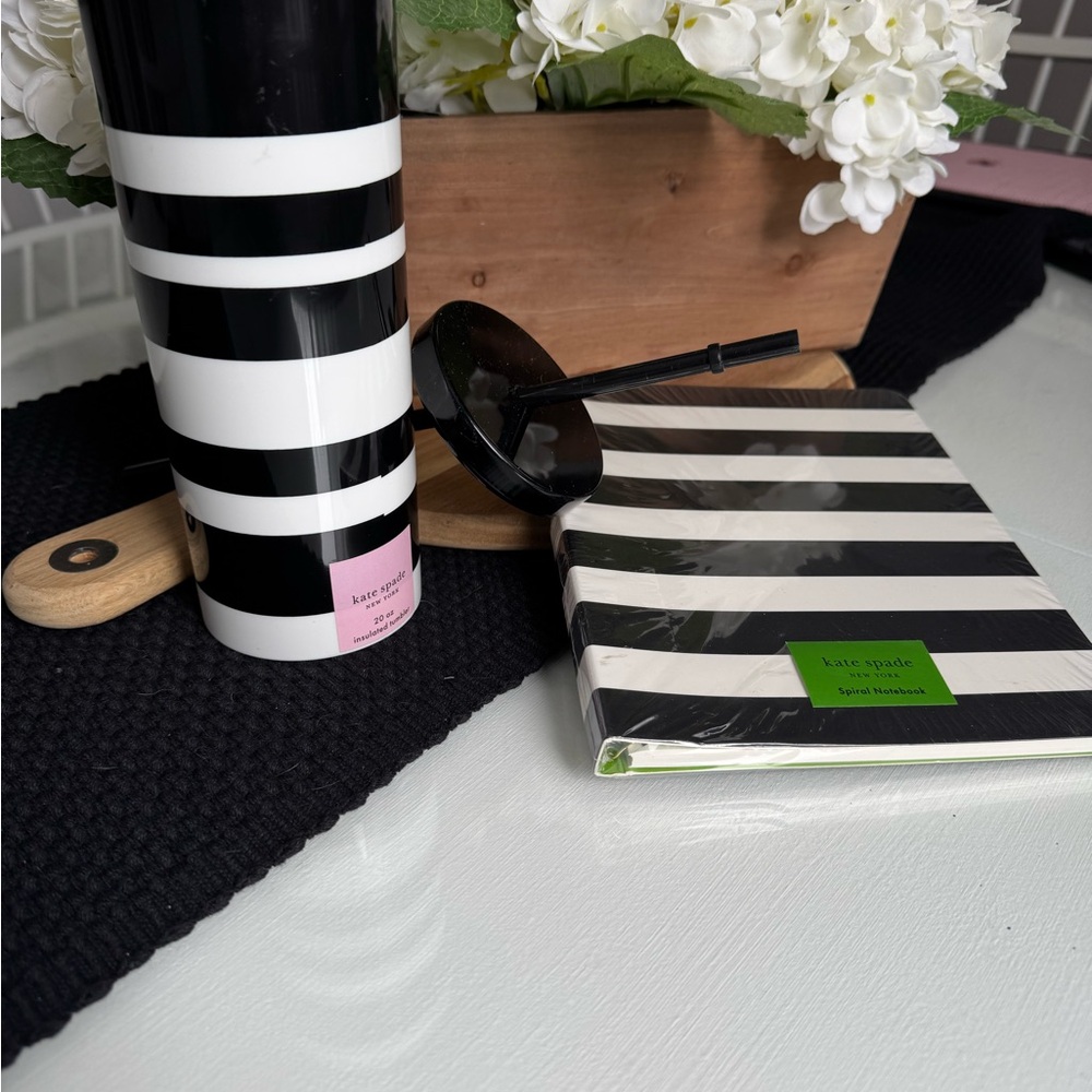 Kate Spade Black and White Striped Notebook and Desk Organizer - Picture 2 of 3